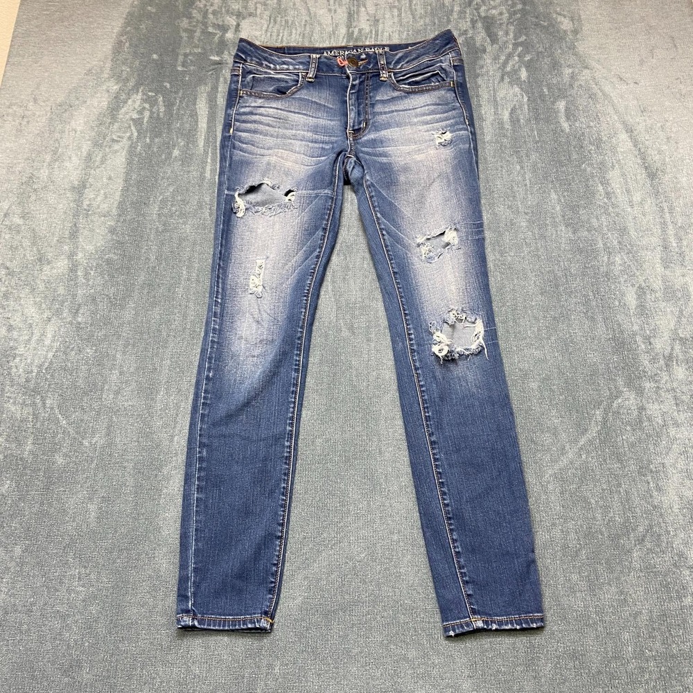 American Eagle Outfitters Jeans Womens 6 30x28 Blue Denim Distressed Mid Rise